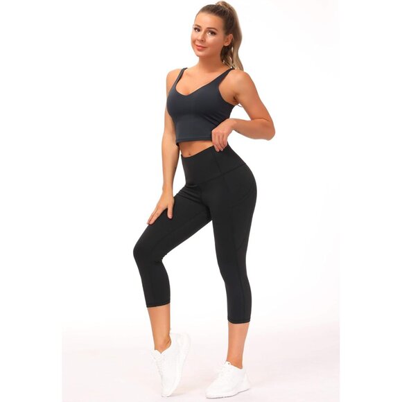 Women High Waist Yoga Capris Pockets Tummy Control Workout Leggings - Picture 2 of 6